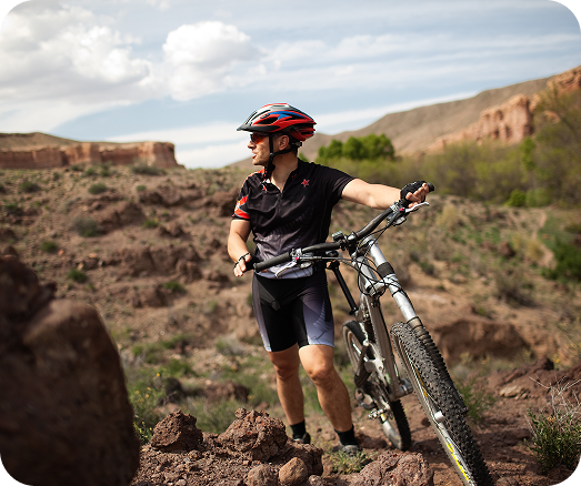 Bicyclist with mountain bike in Tucson, Arizona, representing bicycle accident legal representation.