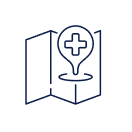 Map icon with medical cross symbol representing personal injury legal services in Tucson, Arizona.